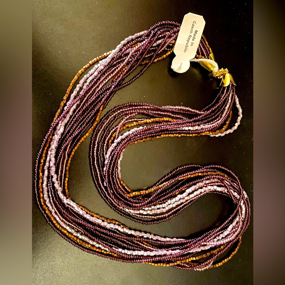 Czech Glass Purple and Bronze Beaded Necklace, NWT. - Picture 1 of 11